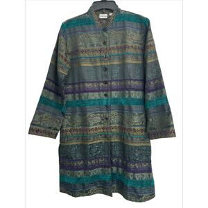 CHICO'S Vintage Ethnic Jacquard Multicolor Paisley Jacket Coat Size 1 Medium